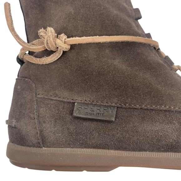 Sperry Coil Hook Moccasin Ankle Boots Suede Dark Brown Size 8.5M - Picture 8 of 9